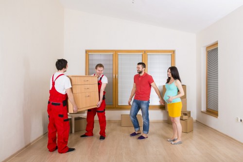 Cargo being secured inside a moving van