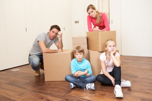 Furniture and boxes arranged for a house or office relocation in Barnes